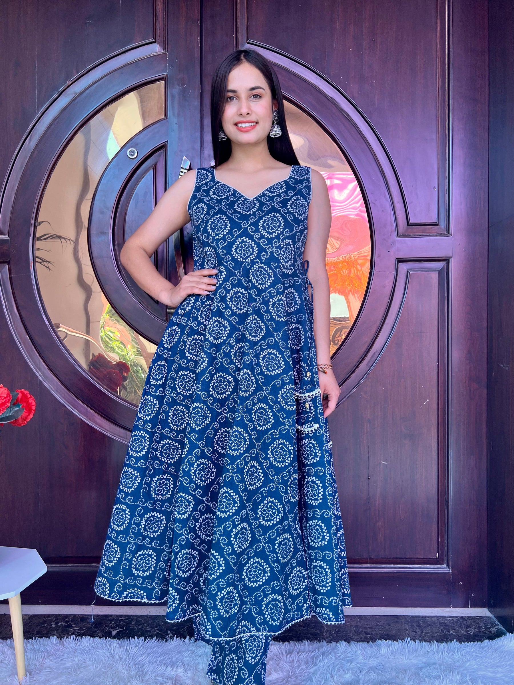 Blue Bandhej Printed Suit Set