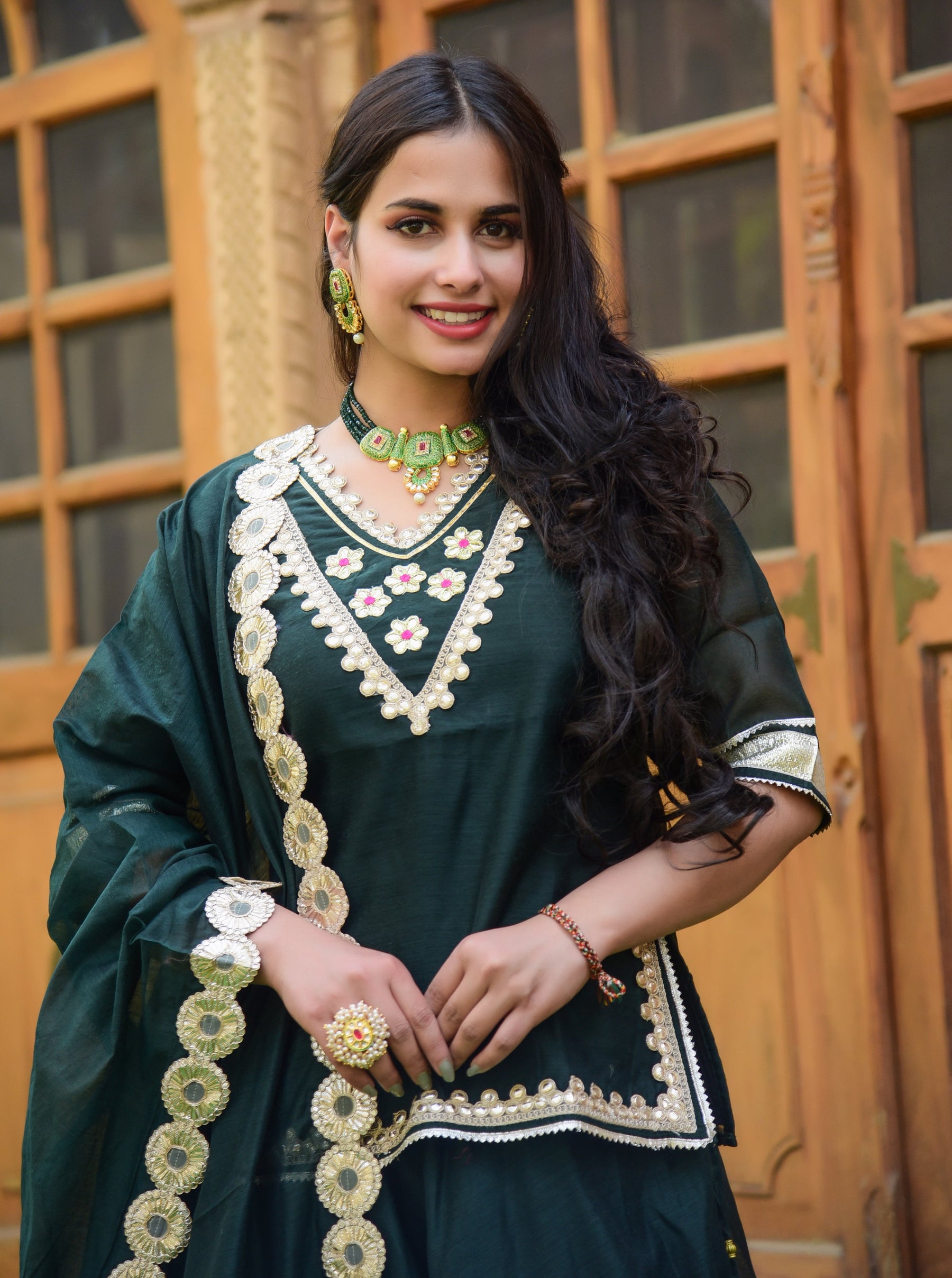 Dark Green Peplum Lehenga Set