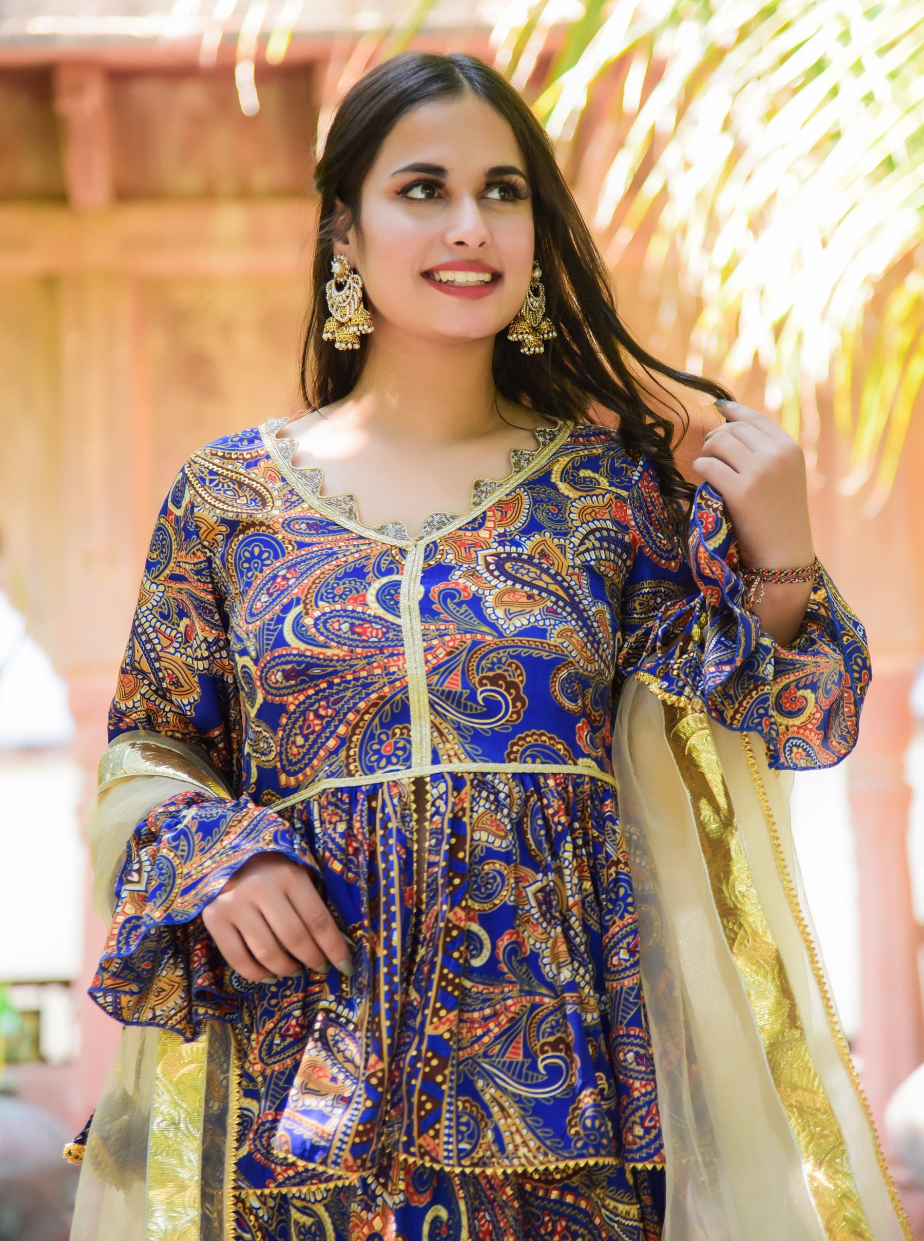 Blue Printed Peplum Lehenga Set