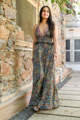Halter Neck Boho Printed Backless Maxi Dress