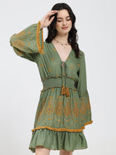 Embroidery Hand Work Bell
Sleeves Boho Maxi Dress Short -
Golden Fern