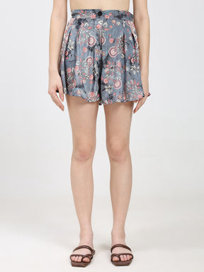 Puff Sleeves Kimono and Shorts Coordinate Set (3 Piece)- Grey Gardenia