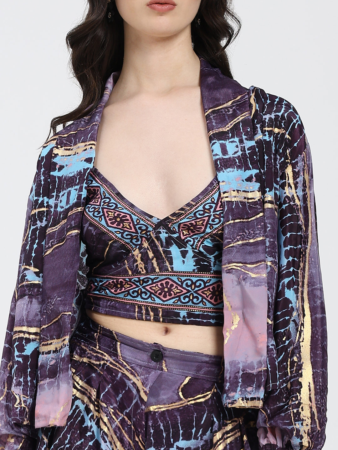 Puff Sleeves Kimono and Shorts Coordinate Set (3 Piece)- Twilight Totem