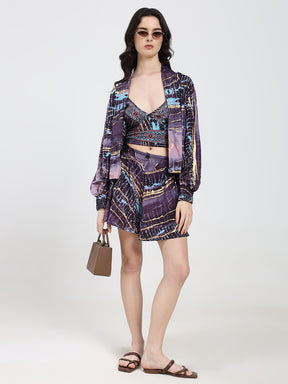 Puff Sleeves Kimono and Shorts Coordinate Set (3 Piece)- Twilight Totem