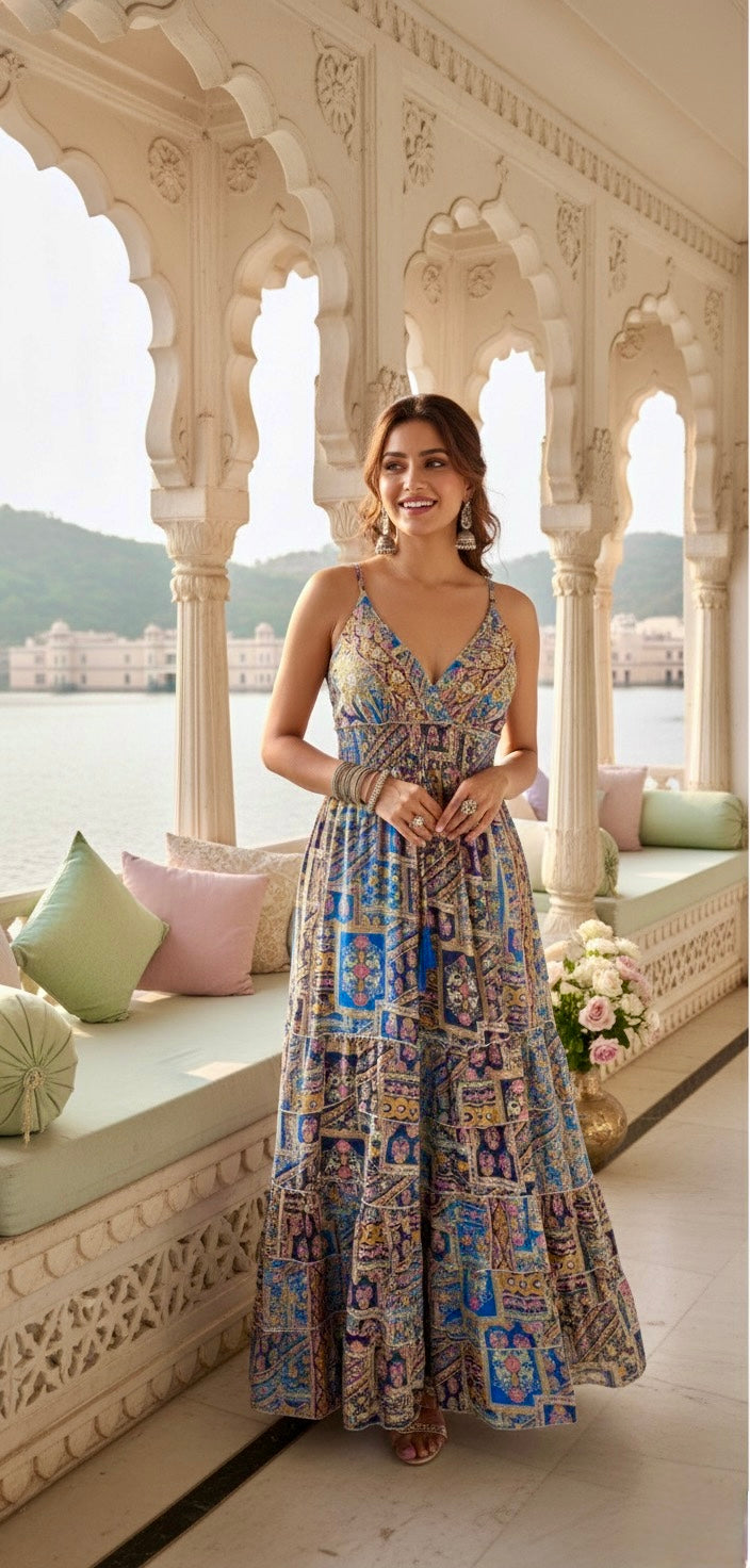 Ocean Muse Boho Maxi Dress - Blue