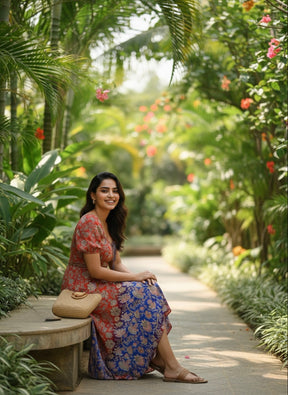 ⬆️Rising -Two- Shade Asymmetric Boho Printed Midi Dress