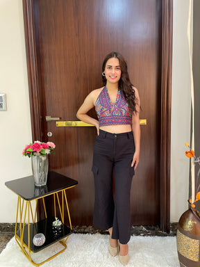 Boho Printed Halter Top  in Brown