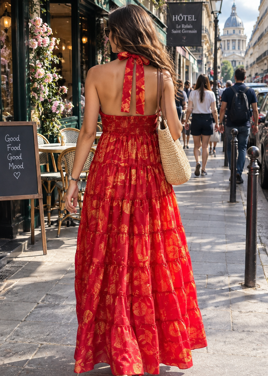 Halter Neck Multi Panel Boho printed Maxi Dress in ❤️ Ruby Rêve