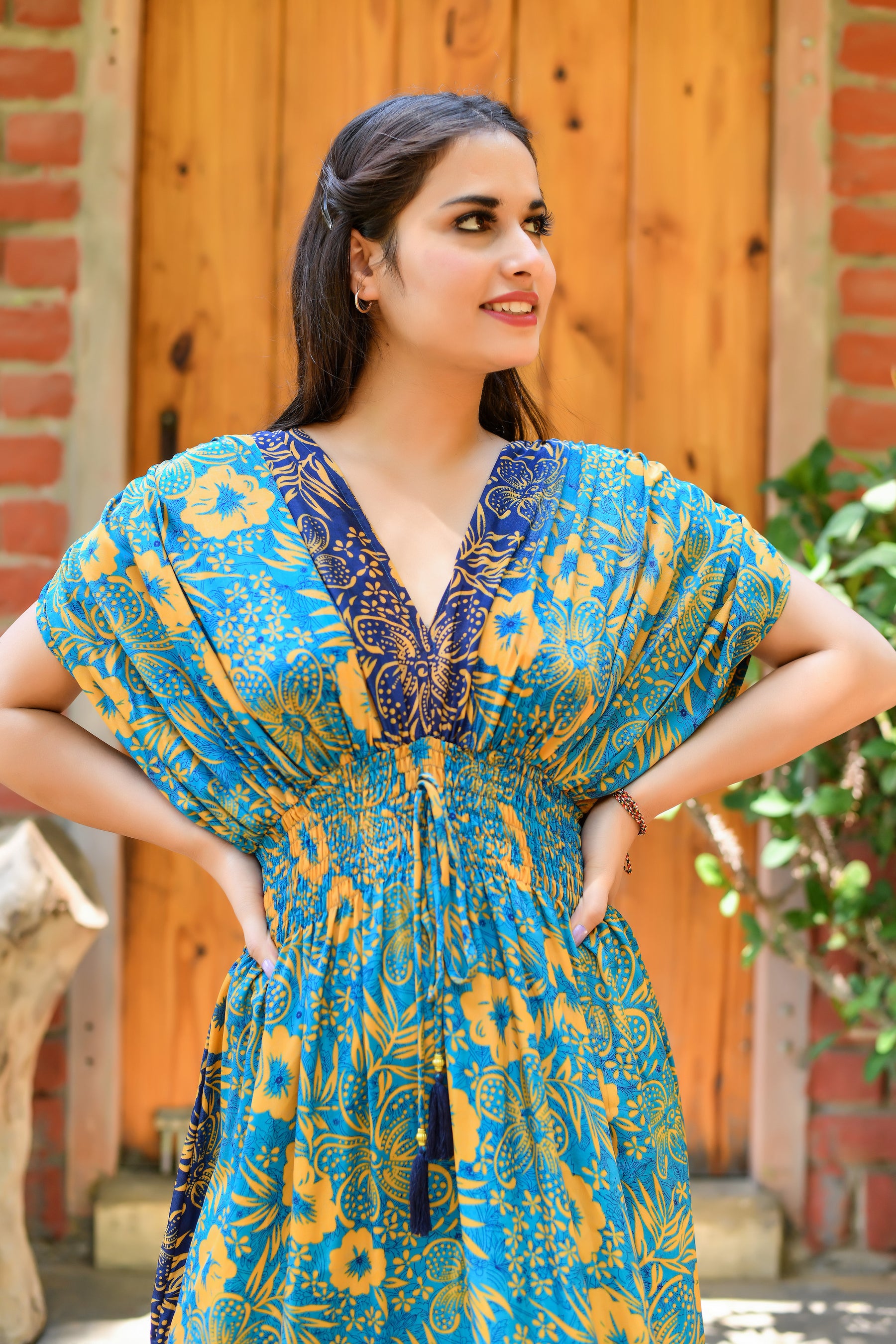 Ballon Pattern Two-Shade Boho Printed Maxi Dress 