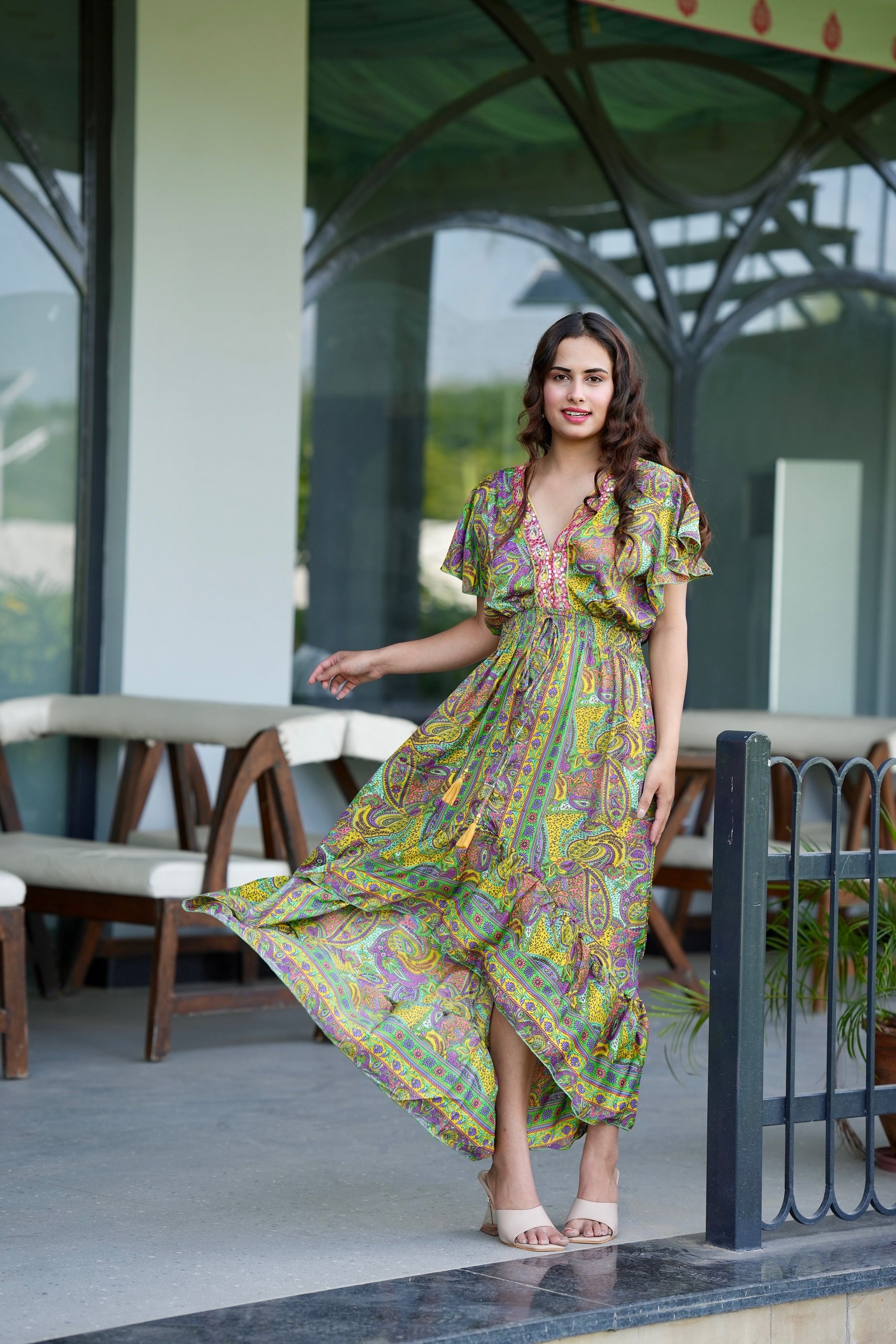 High low embroidery featured boho maxi dress- Lush Lime SmisingBee