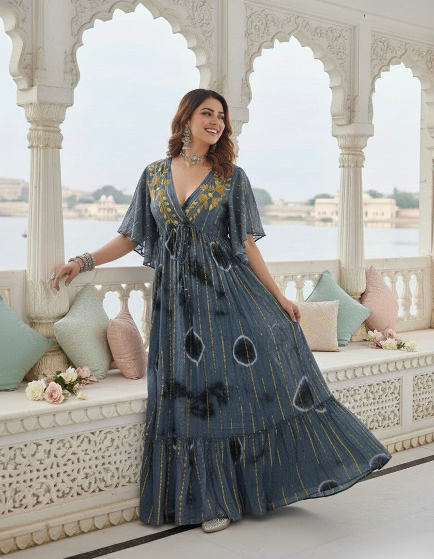 Low Stock- Boho Butterfly Bloom Maxi Dress - Grey Low Stock- Boho Butterfly Bloom Maxi Dress - Grey
