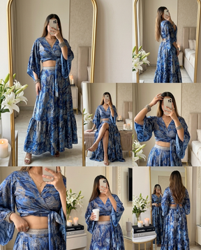 Wrap Top and Boho Printed Skirt Co-ord Set