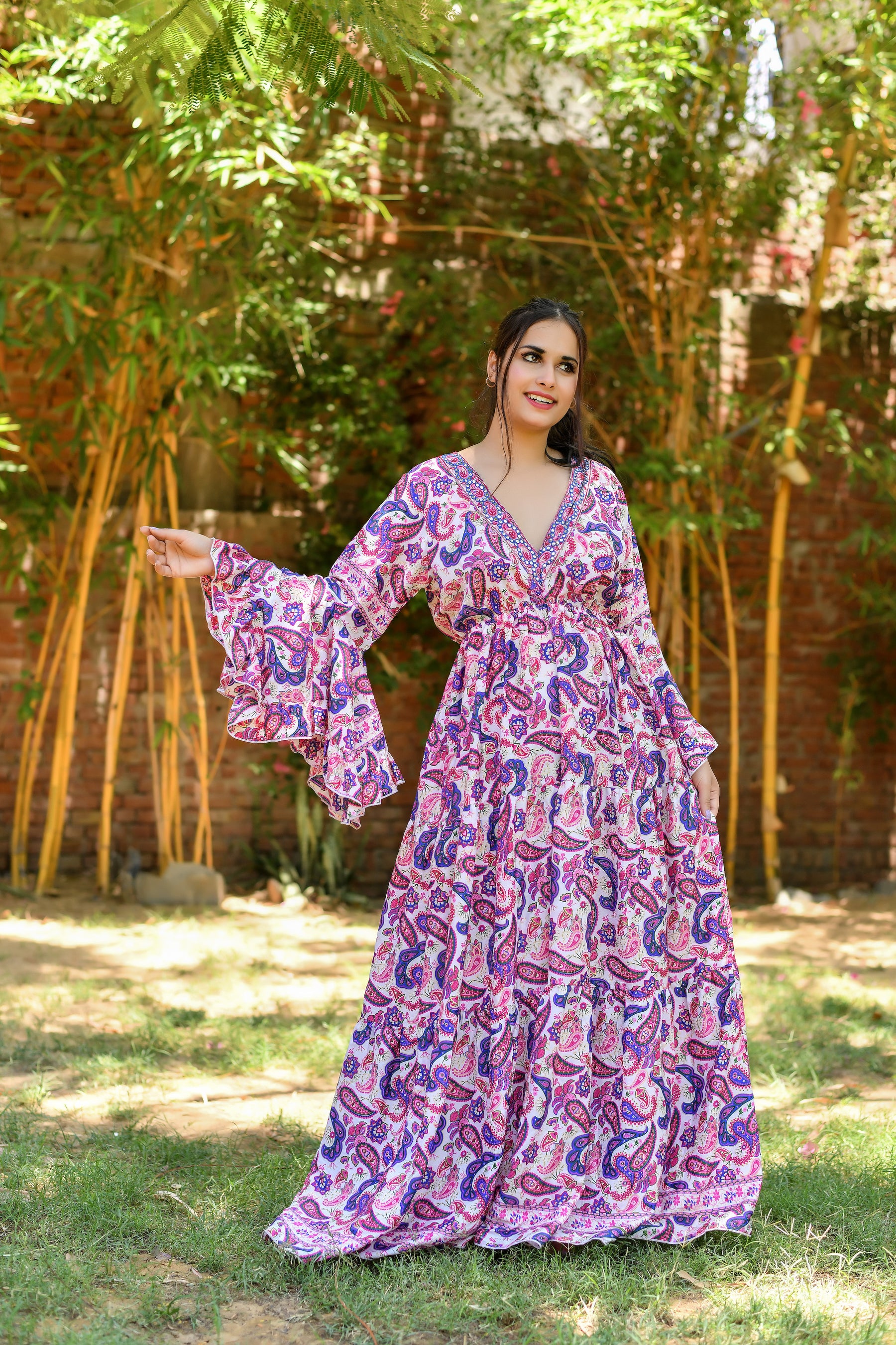 Ruffle Sleeves Boho Maxi Dress