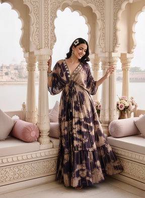 Balloon Pattern Embroidery Boho Printed Hand Work Maxi Dress - Golden Twilight