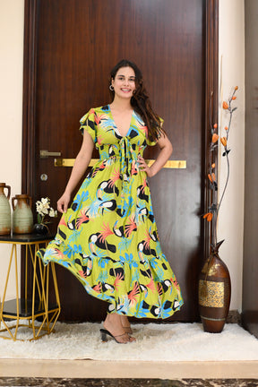 Tied-up Wanderlust Maxi Dress - Bird- Parrot Paradise