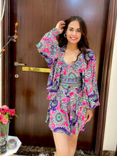 Puff Sleeves Kimono and Shorts Coordinate Set (3 Piece)- Pink