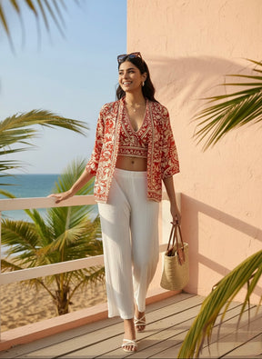 Kimono and Halter Set Crimson Cloud