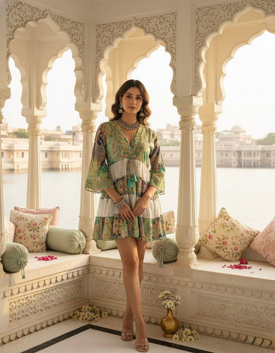 Soft Sage Multi color Short Dress