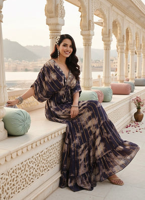 Balloon Pattern Embroidery Boho Printed Hand Work Maxi Dress - Golden Twilight