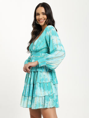 Tie-Dye Multi Panel Short Dress in Stardust Mini