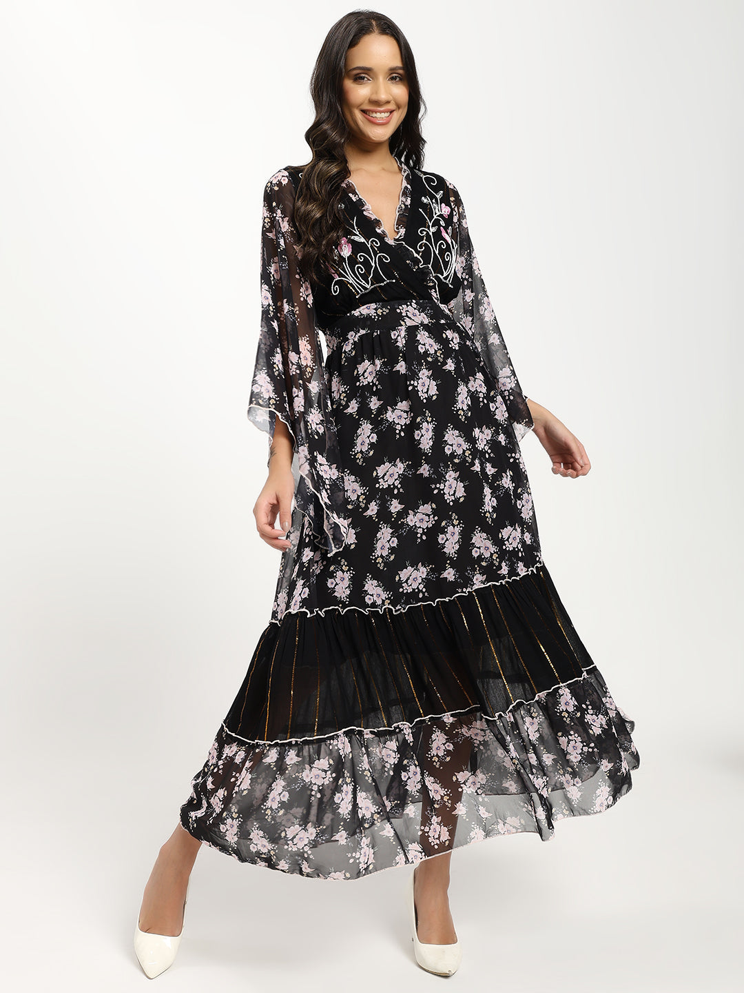 Black Orchid Flair Bell Sleeves Maxi Dress