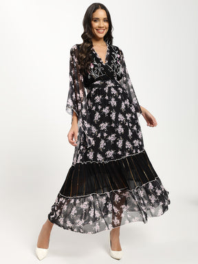 Black Orchid Flair Bell Sleeves Maxi Dress