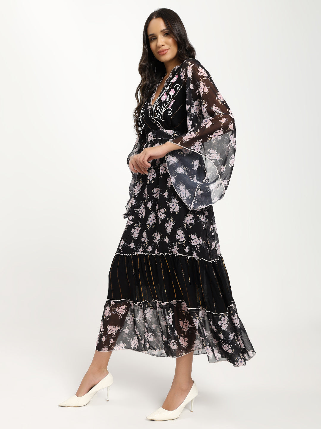 Black Orchid Flair Bell Sleeves Maxi Dress