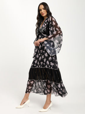 Black Orchid Flair Bell Sleeves Maxi Dress