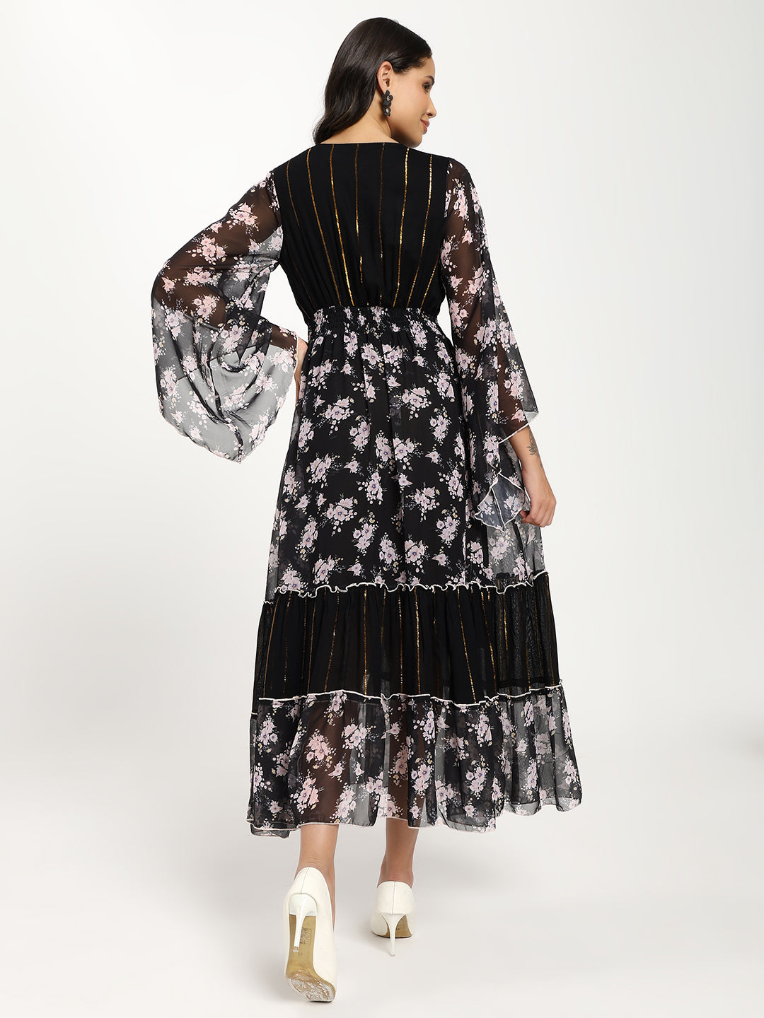 Black Orchid Flair Bell Sleeves Maxi Dress