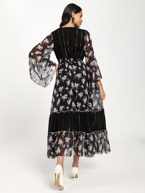Black Orchid Flair Bell Sleeves Maxi Dress