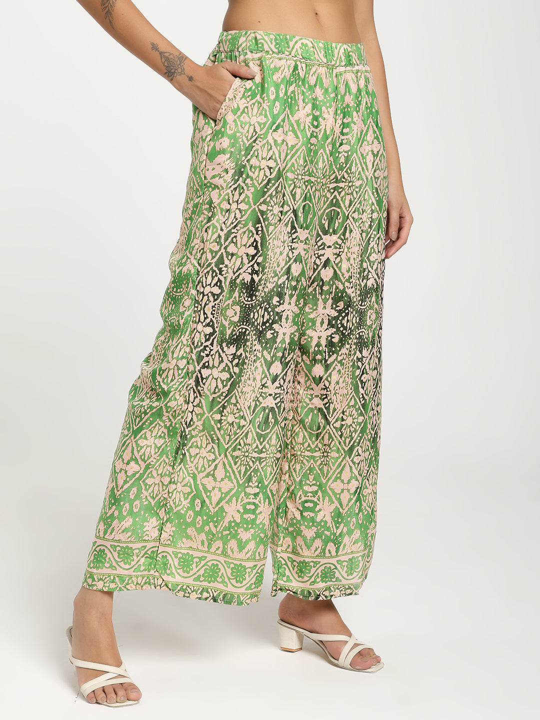 Boho Printed Bell Sleeves Kimono Coordinate Set - Mint Mirage