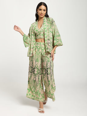 Boho Printed Bell Sleeves Kimono Coordinate Set - Mint Mirage