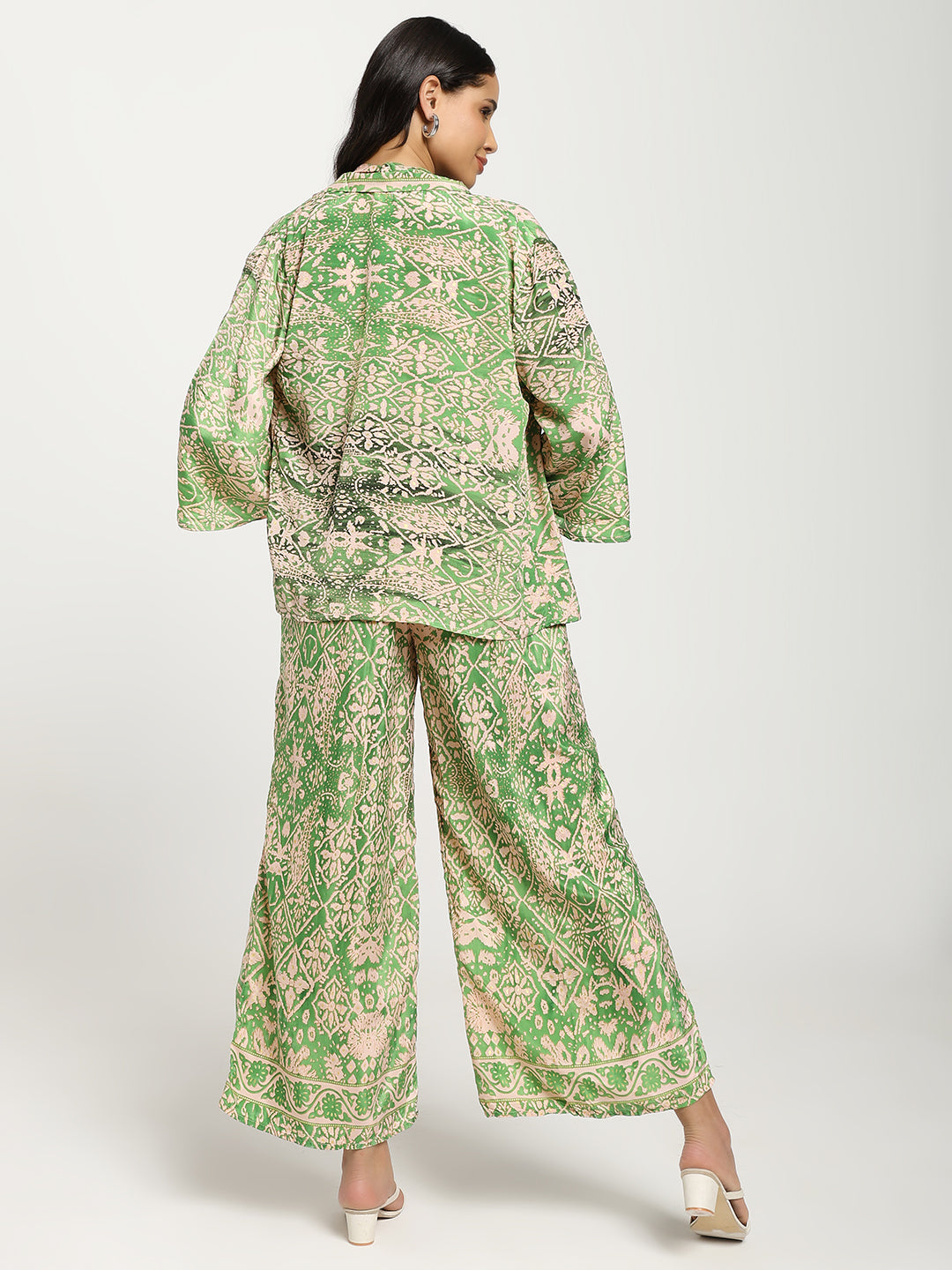 Boho Printed Bell Sleeves Kimono Coordinate Set - Mint Mirage