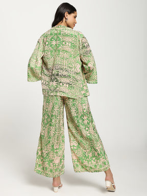 Boho Printed Bell Sleeves Kimono Coordinate Set - Mint Mirage