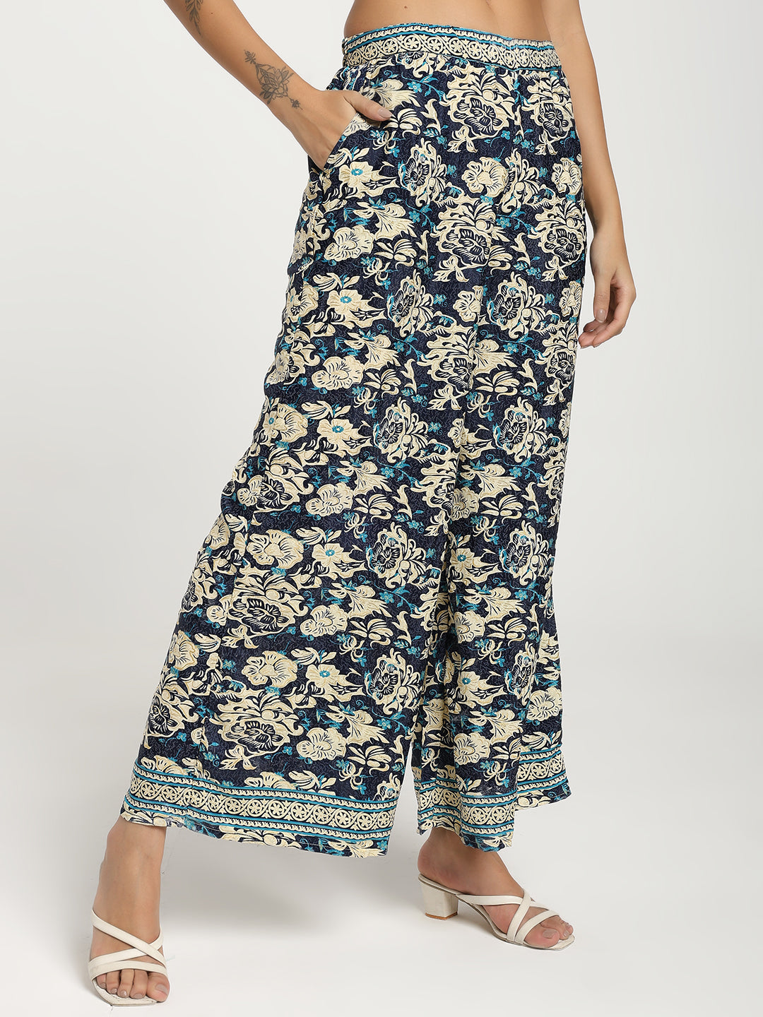 Boho Printed Bell Sleeves Kimono Coordinate Set - Blue Mirage