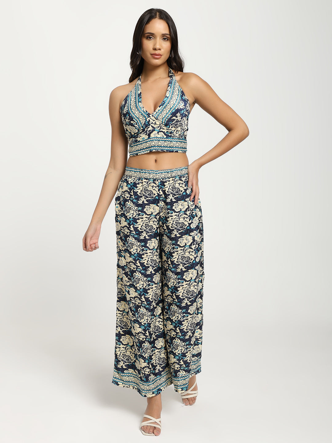 Boho Printed Bell Sleeves Kimono Coordinate Set - Blue Mirage