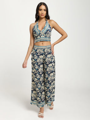 Boho Printed Bell Sleeves Kimono Coordinate Set - Blue Mirage