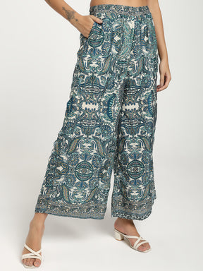 Boho Printed Bell Sleeves Kimono Coordinate Set - Teal Mirage