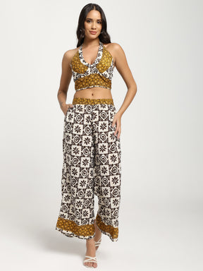 Boho Printed Bell Sleeves Kimono Coordinate Set - Shadow & Light