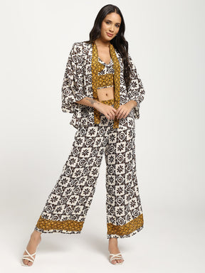 Boho Printed Bell Sleeves Kimono Coordinate Set - Shadow & Light