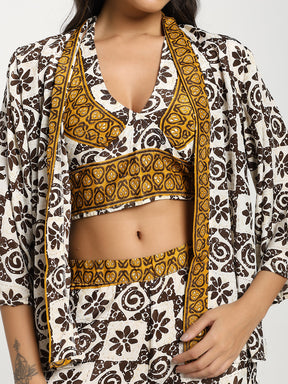 Boho Printed Bell Sleeves Kimono Coordinate Set - Shadow & Light