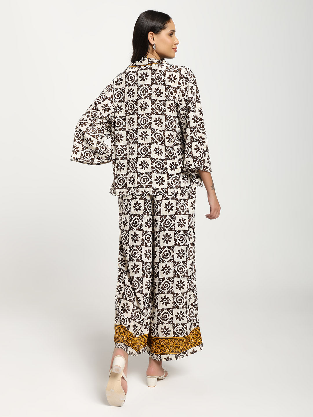 Boho Printed Bell Sleeves Kimono Coordinate Set - Shadow & Light