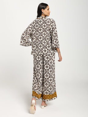 Boho Printed Bell Sleeves Kimono Coordinate Set - Shadow & Light