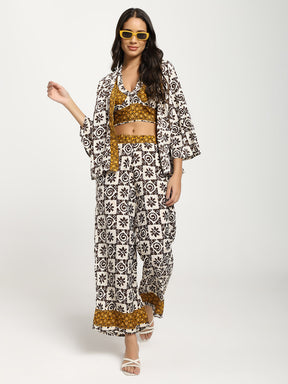 Boho Printed Bell Sleeves Kimono Coordinate Set - Shadow & Light