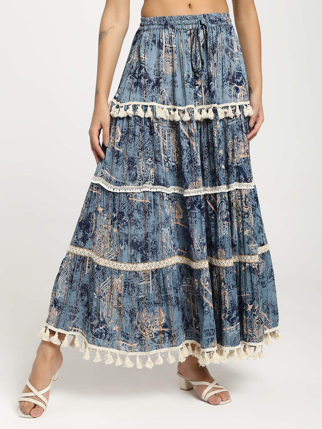 Printed Boho Two Peice Co-ord Set in Teal Blue