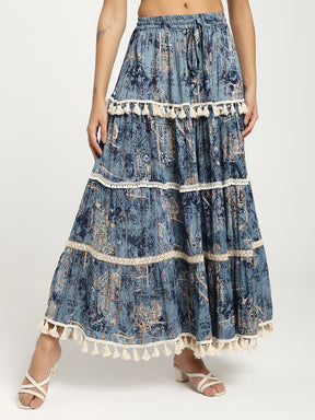 Printed Boho Two Peice Co-ord Set in Teal Blue