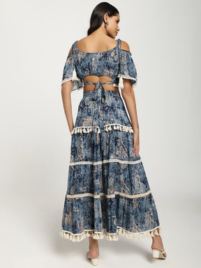 Printed Boho Two Peice Co-ord Set in Teal Blue