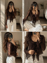 Sheer Chiffon Ruffle-Trim Blouse