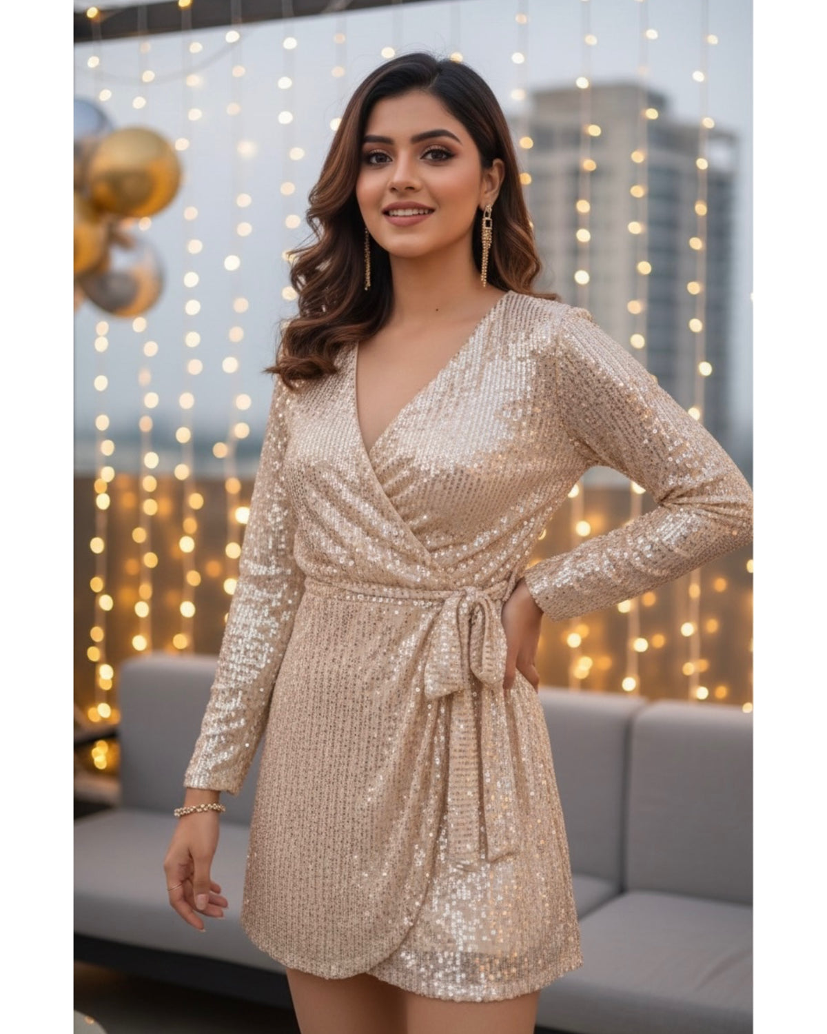 Champagne Sparkle Wrap Dress