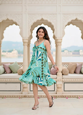 Ruched Bust Boho Printed Short Dress - Seaside allure